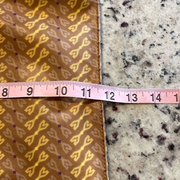 Michele & Yvett Oil Cloth Crossbody Bag Medium Size Orange‎ Tan Gold Tones - Picture 7 of 8